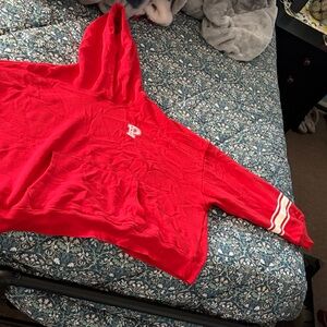 PINK Victoria Secret Red hoodie w/ white stripes varsity style. (worn once) XXL